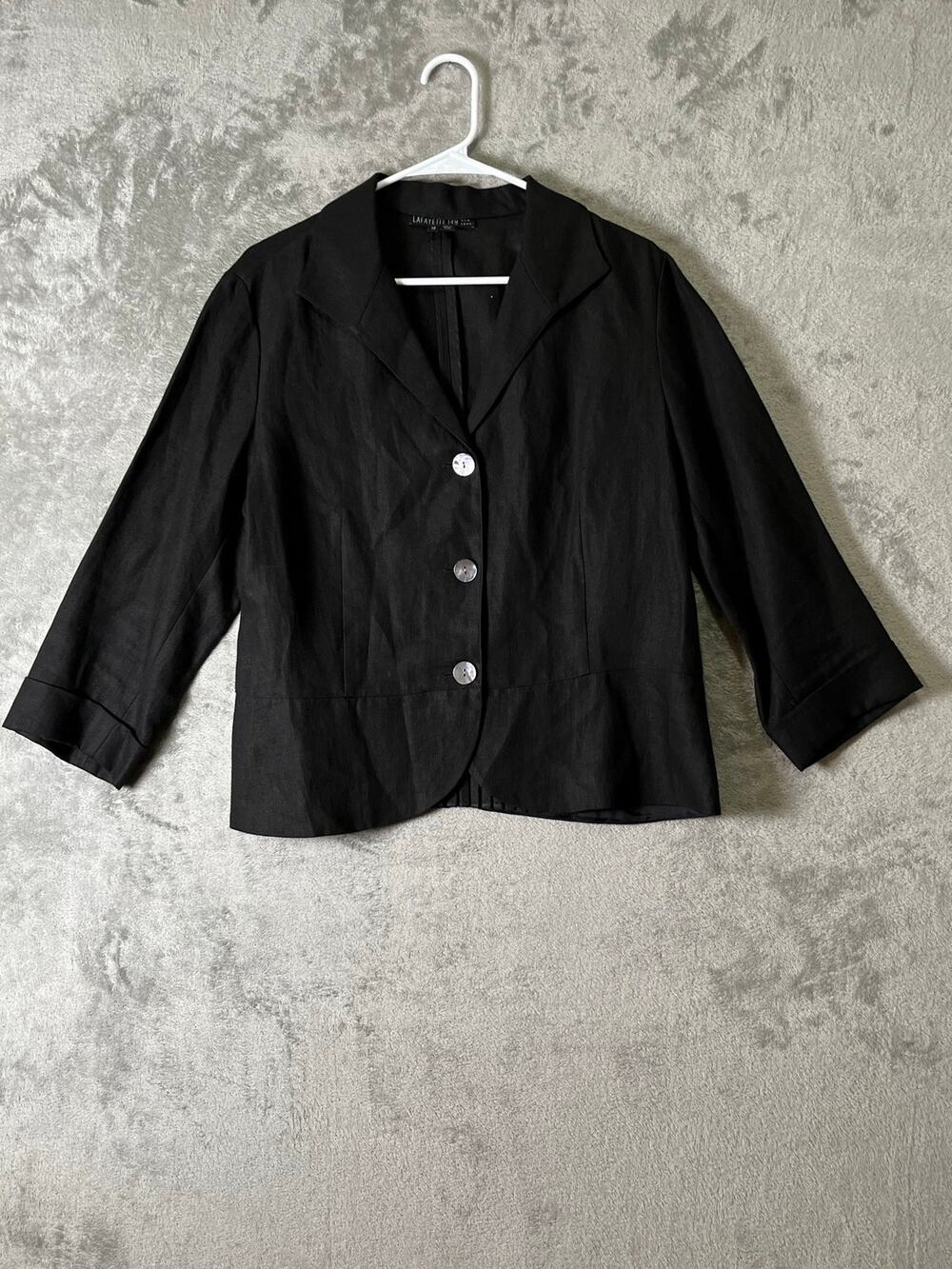 Lafayette 148 Black‎ 100% Linen Blazer Jacket 3/4 Sleeve Size 14 Lagenlook Chic